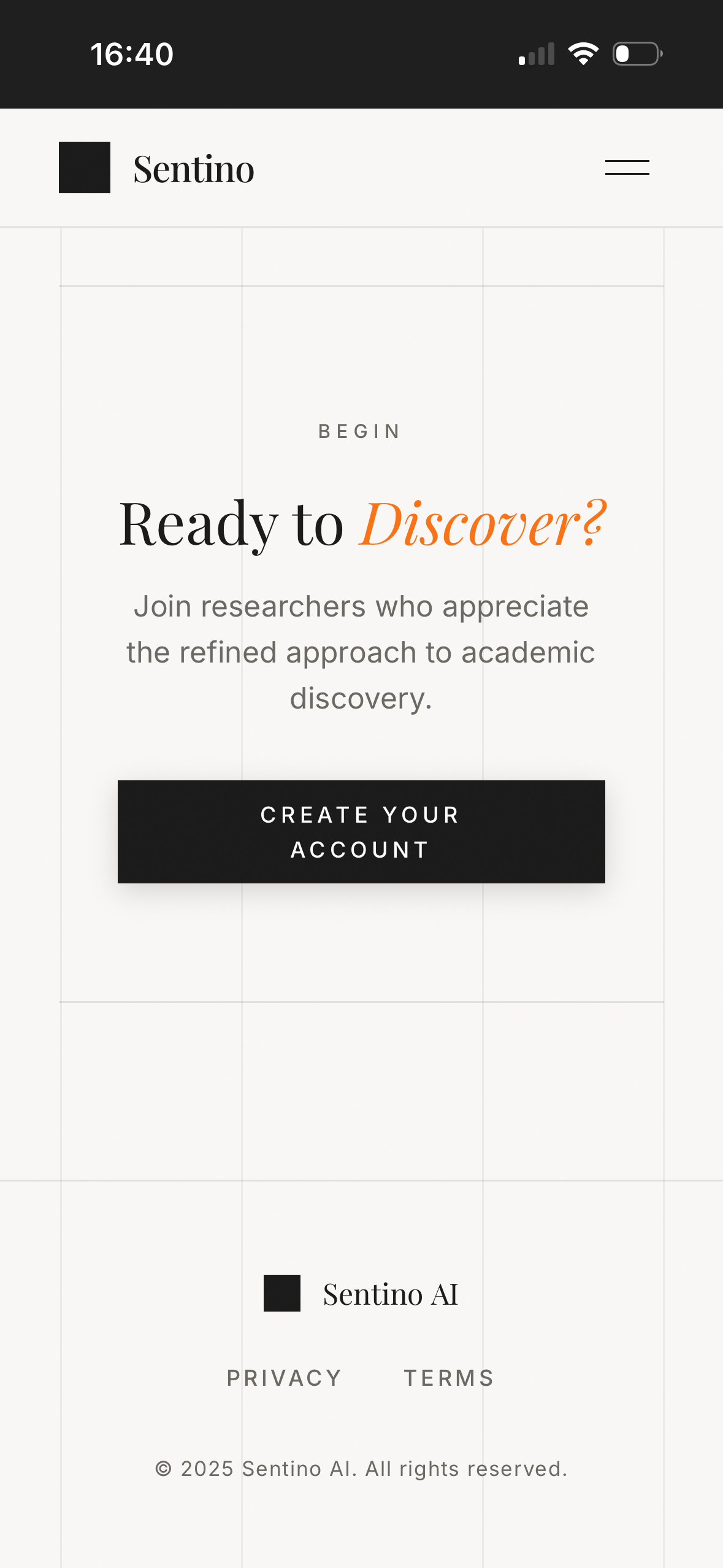 Sentino AI mobile signup