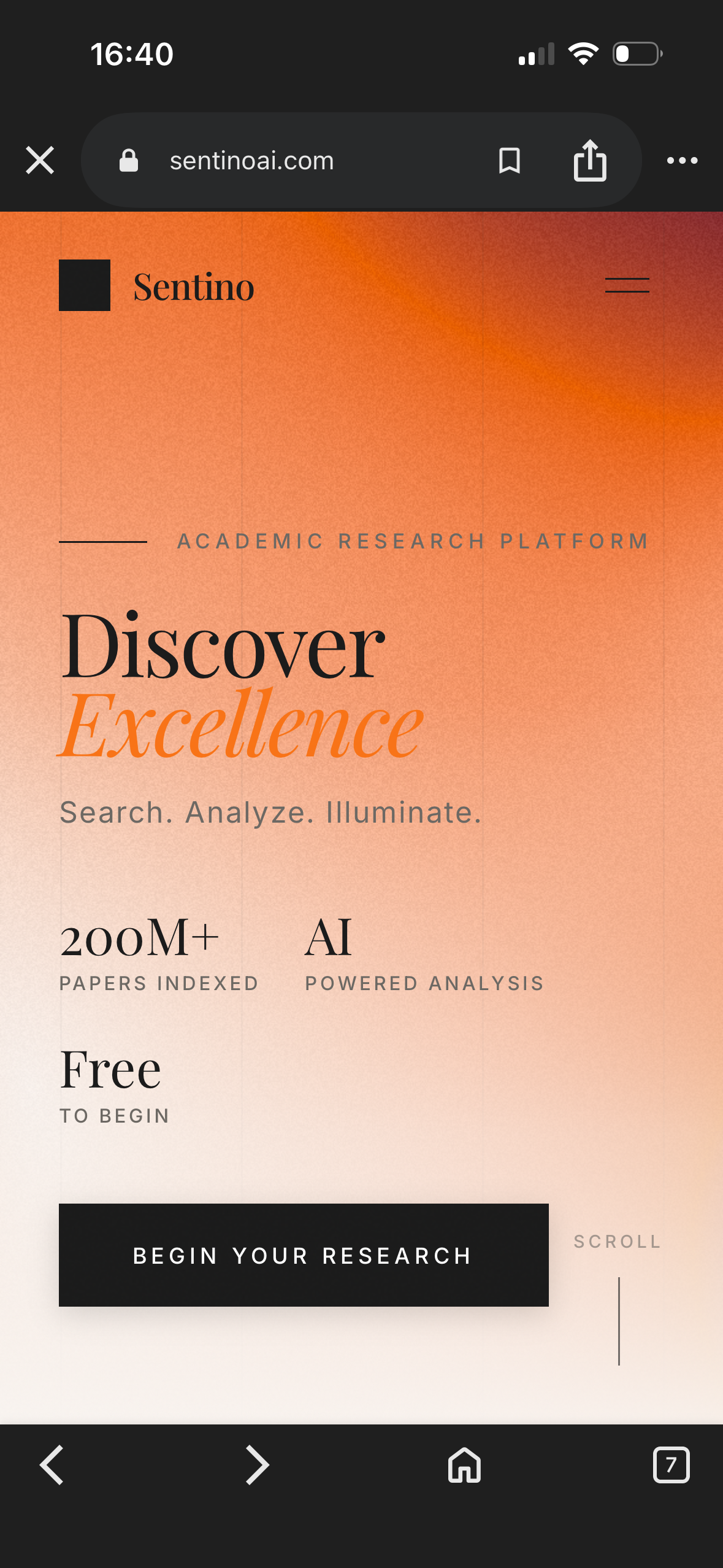 Sentino AI mobile landing page